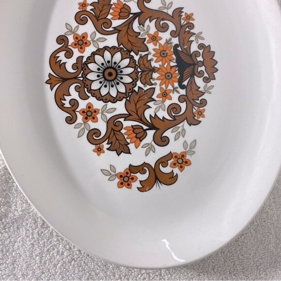 Vintage Cassandra Hostess Tableware MCM Brown Orange Floral Print Oval Platter - Picture 12 of 12